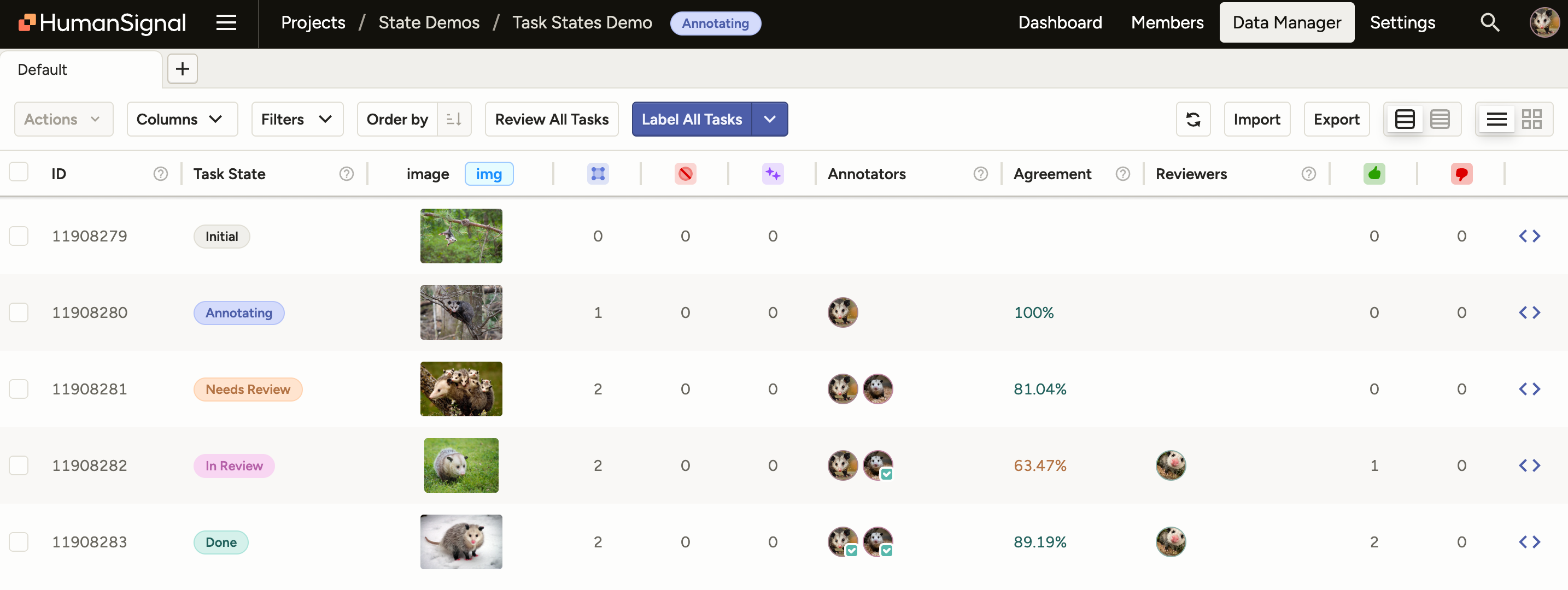 Screenshot of the Data Manager
